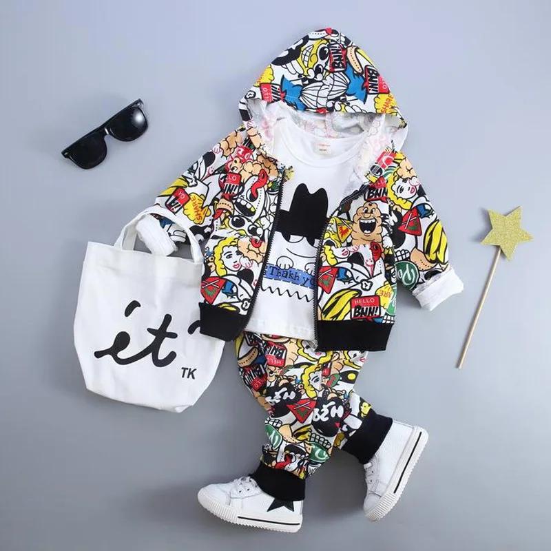 En Ligne Bébé vêtements ensemble coton automne à capuche + pantalon + t shirt 3 pièces enfants survêtement enfants vêtements costume 2 ans nouveau né tenues