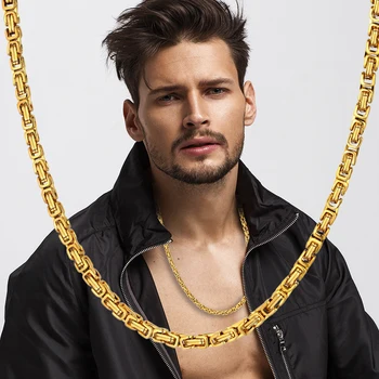 

2019 High quality Byzantine Box Statement Men Gold Silver Color 4MM Stainless Steel Choker Necklace Chain