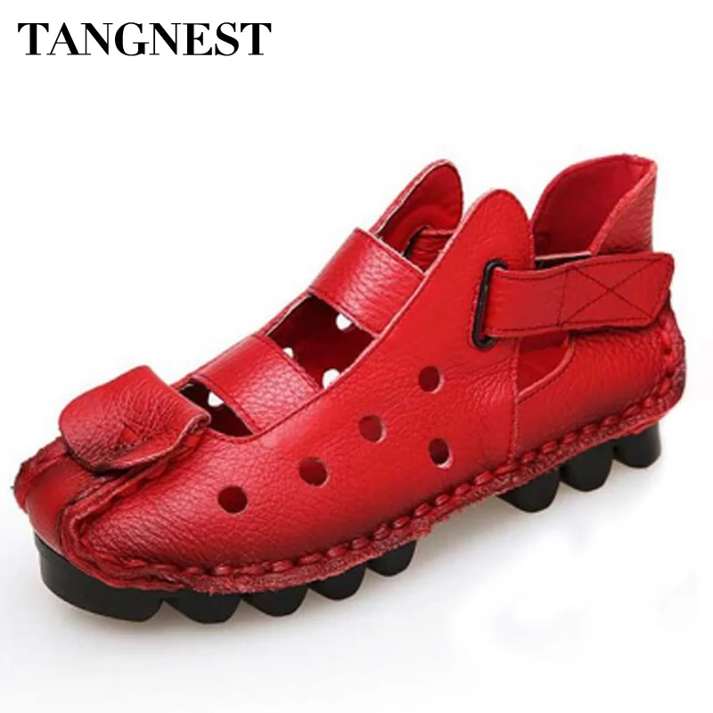 

Tangnest Women Genuine Leather Sandals 2018 Summer Cut-out Shoes Woman Sandals Soft Bottom Wedge Fashion Ladies Shoes XWZ3402