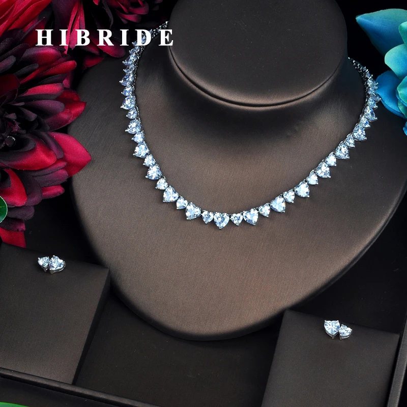 

Роскошные прозрачные Ювелирные наборы HIBRIDE в форме сердца из фианита Дубая для женщин комплект ожерелья Аксессуары для свадебного платья д...