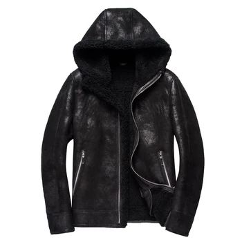 

Promotion 100% Real Sheepskin Fur Men Coat Genuine Full Pelt Sheep Shearling Male Winter Warm Jacket Black Men Fur Outwear 4XL