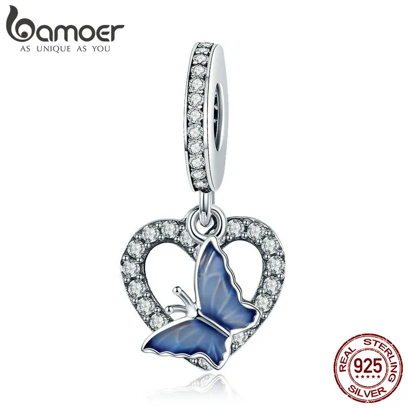 BAMOER 925 Sterling Silver Crystal Butterfly with Heart Shape Charm fit Women Charm Bracelets DIY Jewelry Girlfriend Gift SCC818 BAMOER 925 Sterling Silver Crystal Butterfly with Heart Shape Charm fit Women Charm Bracelets DIY Jewelry Girlfriend Gift SCC818