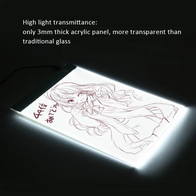 Портативный ультра-тонкий A4 светодиодный светильник копировальный Рисунок доска для рисования трафарет сенсорная анимация копия Трассировка коврик светильник коробка планшет USB