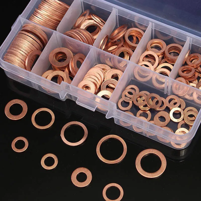 

200 Pcs/Box Copper Washer Flat O-Ring Sealing Washers Assortment Kit QP2