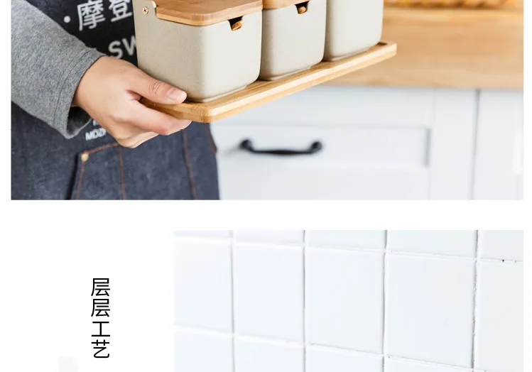 Бамбуковый деревянный глиняный горшок коробка для приправ домашний креативный керамический горшок для приправ бутылка для приправ горшок для соли соевый соус уксус бутылка