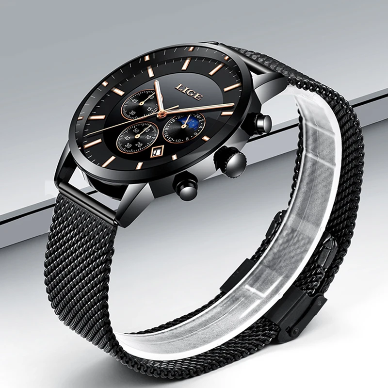 Koop LUIK Heren Horloges Top Brand Luxe Heren All Staal Mesh Riem Horloge Eenvoudige Casual Sport Polshorloge Quartz Klok relogio Masculino