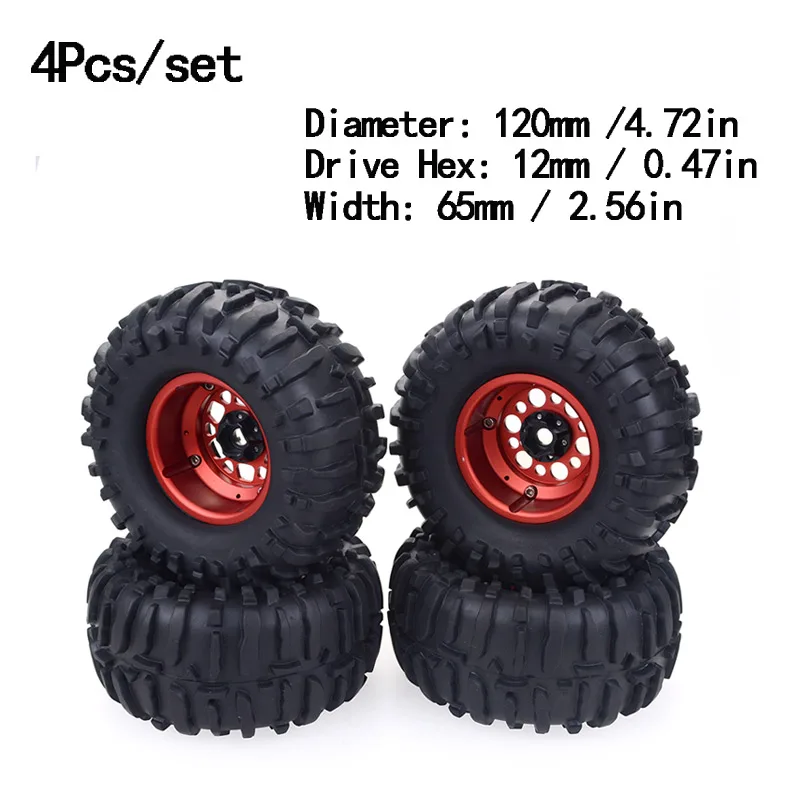 

4PCS 2.2 Inch 120mm/128mm Rubber Tyres & Metal Beadlock Wheel Rim for 1:10 RC Rock Crawler Axial SCX10 RR10 Wraith Yeti RC Car