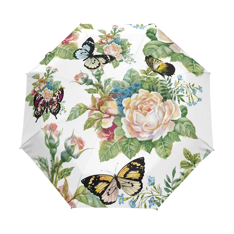 Полностью автоматический зонтик-бабочка три складные зонтики с принтами цветов Женский Детский зонтик дождевик Guarda Chuva Paragua