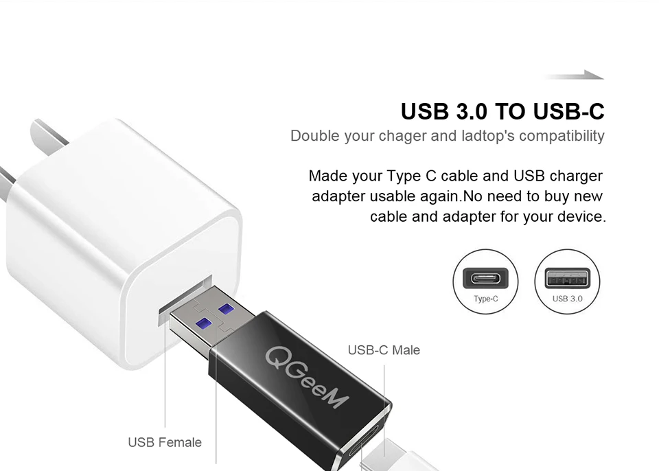 QGeeM USB 3,1 Tipo C Femmina a USB 3,0 Porta Maschio адаптер 10 Гбит/с Tipo-Un Connettore di Sincronizzazione di Dati adattorore d