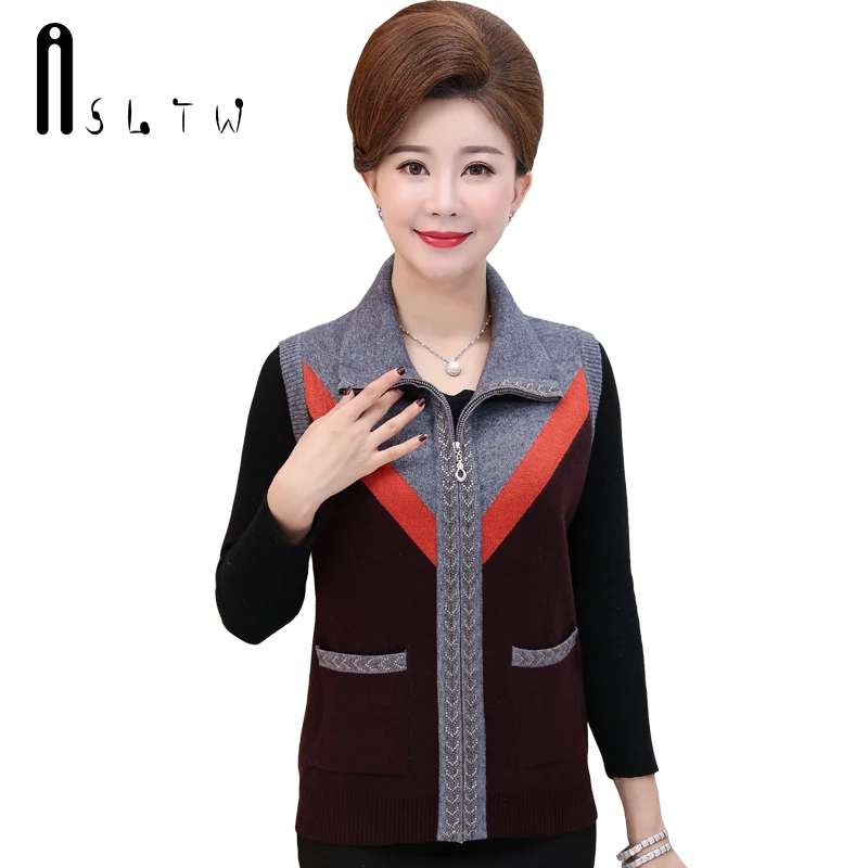

ASLTW Female Cardigan Coat New Casual Sleeveless Knitting Sweater Vest Turn Down Collar Zipper Women Knitting Vest Coat