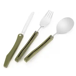 Портативный Открытый Кемпинг комплект для выживания пикника столовая посуда, нержавеющая сталь складная посуда из трех частей нож вилка