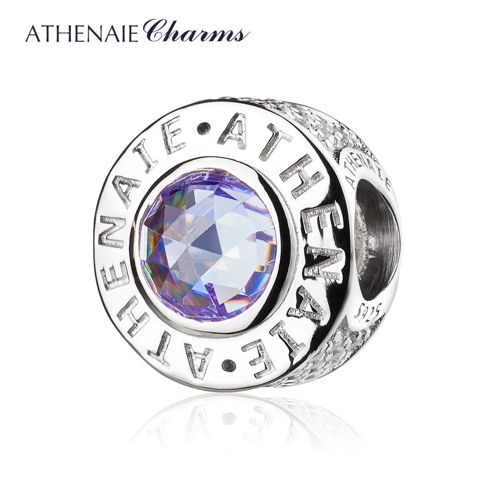 ATHENAIE, 925 пробы, серебряный, 4 цвета, Кристальный, сияющий, проложенный, фиолетовый, CZ, бисер, подходит для всех европейских браслетов, подлинные ювелирные изделия, подарок - Окраска металла: Purple Charms