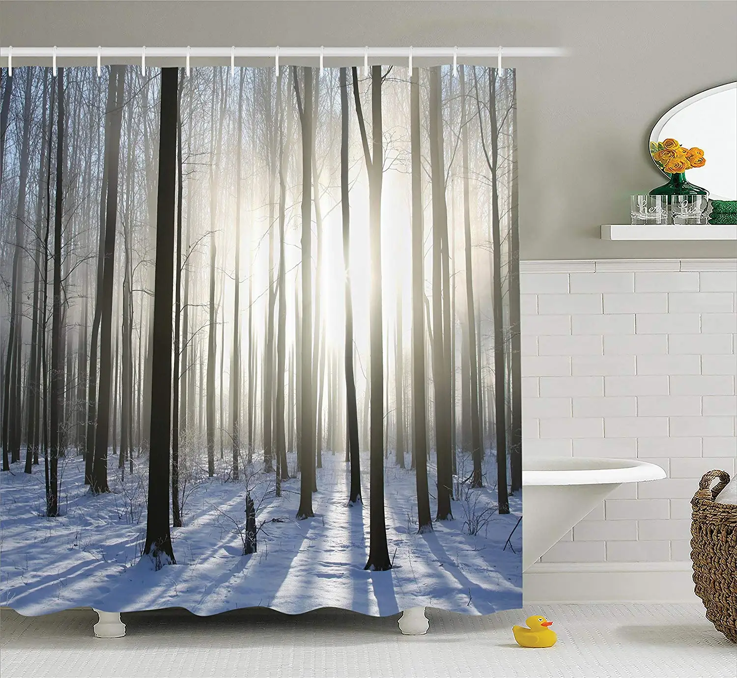 Woodland Decor Shower Curtain Wintertime Forest On A December Morning