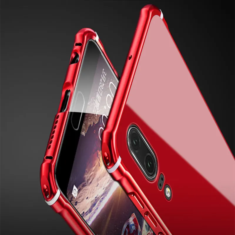 Portefeuille For Huawei P20 Pro Case Luxury Tempered Glass Back Cover Aluminum Frame P20pro Metal Funda Accessories |