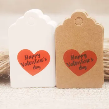 

5*3cm wedding tag card kraft/white paper valentines day gifts decoration tag w/red heart jewelry card tag100+100hemp string