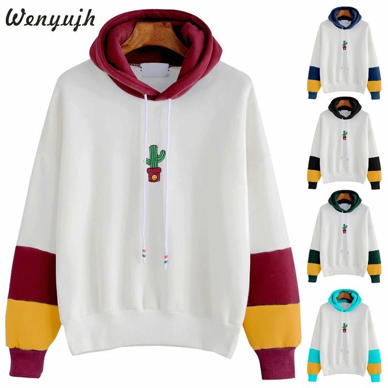 

Wenyujh 2019 Female Long Sleeve Hoodies Sweatshirts Harajuku Cactus Printed Cute Hoodie Feminina Women Kawaii Clothing Tops