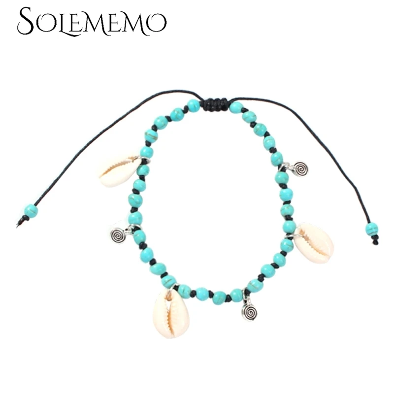 Solememo в виде ракушки с кистями из бусин цепь ножной браслет для женщин девочек Богемские модные лодыжки для пляжа ноги ювелирные изделия A0038