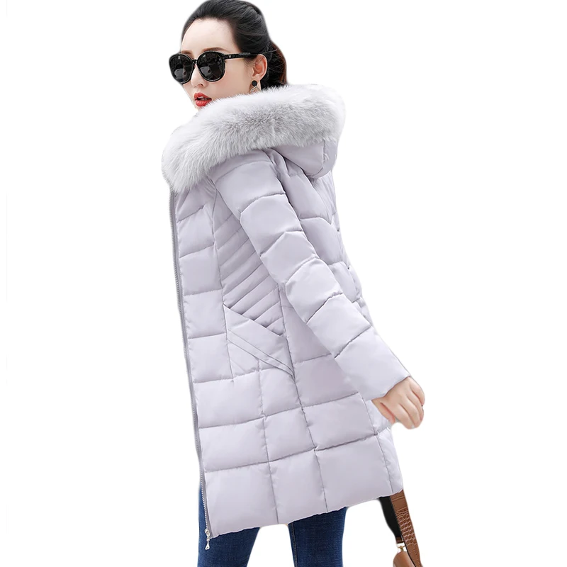 Длинные теплые 2019 Для женщин зимняя куртка плюс Размеры 3XL Зимние куртки Feminino меховой воротник с капюшоном Женский пальто парки D039