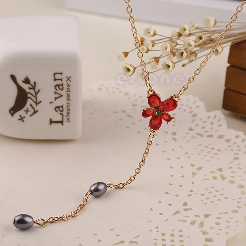 

Hot Vogue Red Crystal Beads Necklace Pendant Sweater Chain