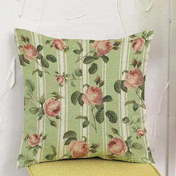 

Pink Rose Flower Cotton Linen Cushion Throw Pillows Small Fresh Countryside Style Home Decorative Car Sofa Pillowcase 45*45cm