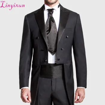 

Linyixun 2018 Custom Made Black Wedding Tailcoat Peaked Lapel Long Tail Men Wedding Suits Best Groomsmen Wedding Tuxedo