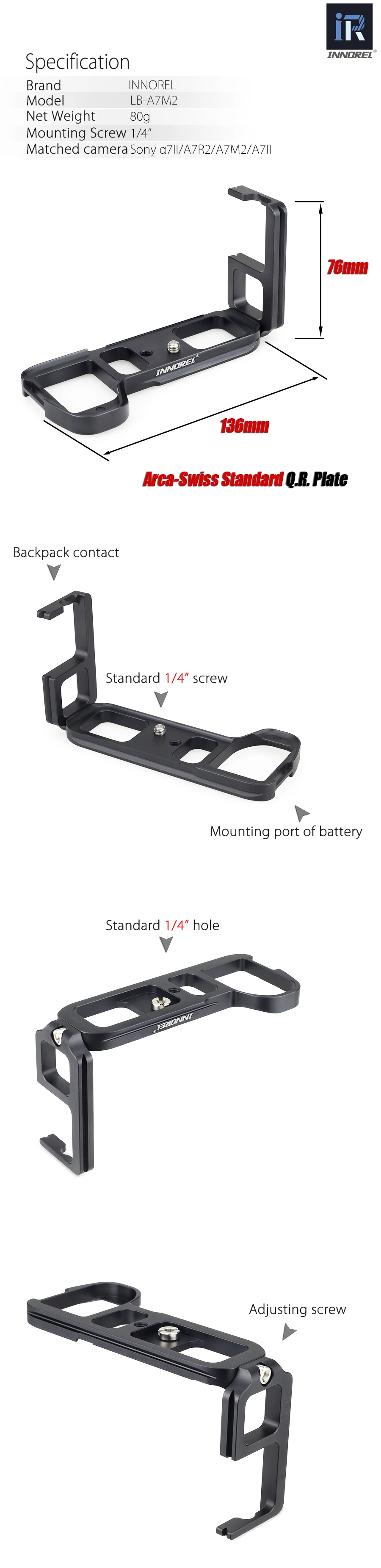 INNOREL LB-A7M2 LB-A6000 L Тип быстросъемная пластина LB-A7 II рукоятка специально для sony Alpha7II A7R2 A7M2 A7II A6000