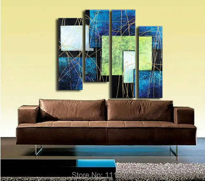 Modern Subjects Shape Line Rectangle Oil Painting On Canvas 4 Panel Arts Sets Home Abstract Wall Decor Picture for Living Room