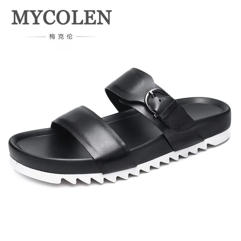 

MYCOLEN Hot Sale Mens Slippers Summer Beach Shoes Sandals Fashion Slides Leather Sandales Brand Personality Man Shoes Badeschuhe