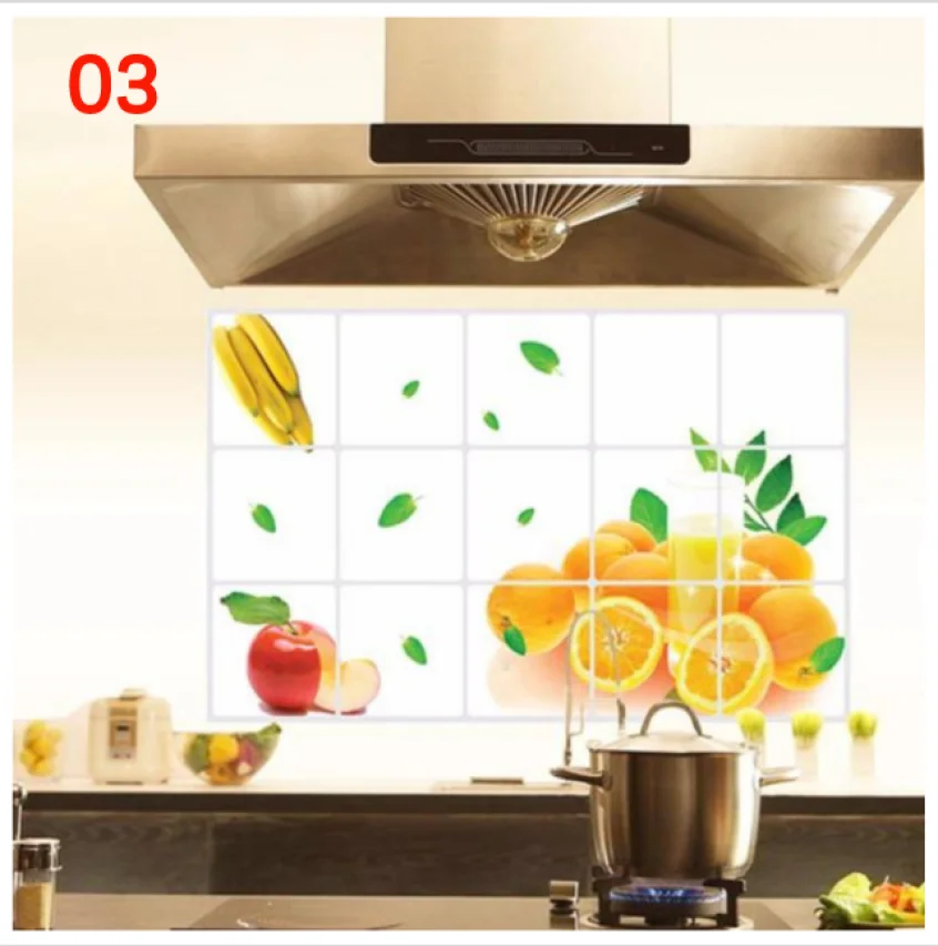 

1PCS 3D 75*45cm Kitchen Oilproof Removable Wall Stickers Aluminum foil Art Decor Home Decal Fruit oil stickers wall stickers 803