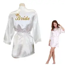 Свадебное кимоно с золотым блестящим принтом для невесты, женская одежда из искусственного шелка для девичника, свадебная одежда