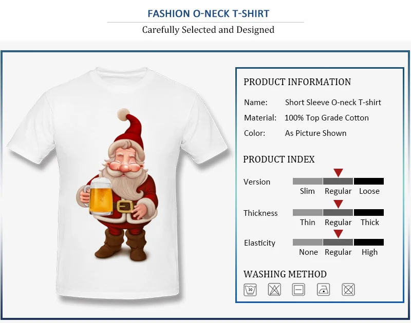 New Fashion Custom Short Sleeve Tops T Shirt Santa Claus Beer Fall Round Neck 100% Cotton Men's T-shirts Custom Clothing Shirt