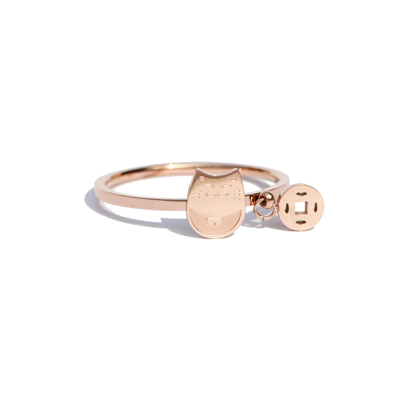 

YUN RUO 2018 New Arrivals Fortune Cat Ring Rose Gold Color Fashion Titanium Steel Jewelry Wedding Birthday Gift Woman Never Fade