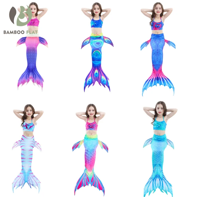 Cheap 2018 new children's mermaid swimwear mermaid tail swimwear mermaid costume swimwear three-piece bikini suit swimsuit