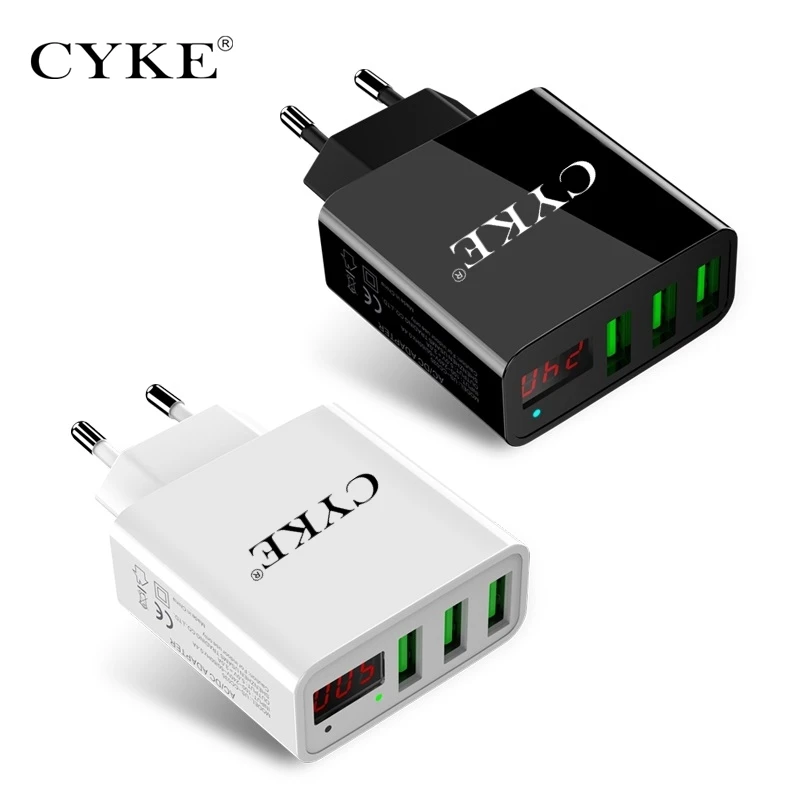 

CYKE Universal EU Plug 3 Outport LCD Display Wall Travel Adapter For iPhone Samsung Oneplus 6/6T USB Charger Smart Charging