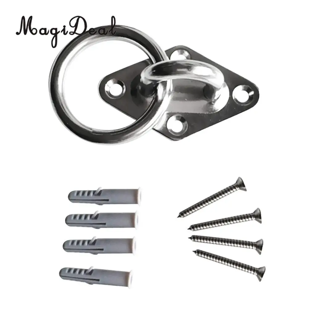 MagiDeal Heavy Duty 316 Stainless Steel Pad Eye Diamond Plate Boat Mooring Ring Rope/Chain Tie Up/Hook with Screws
