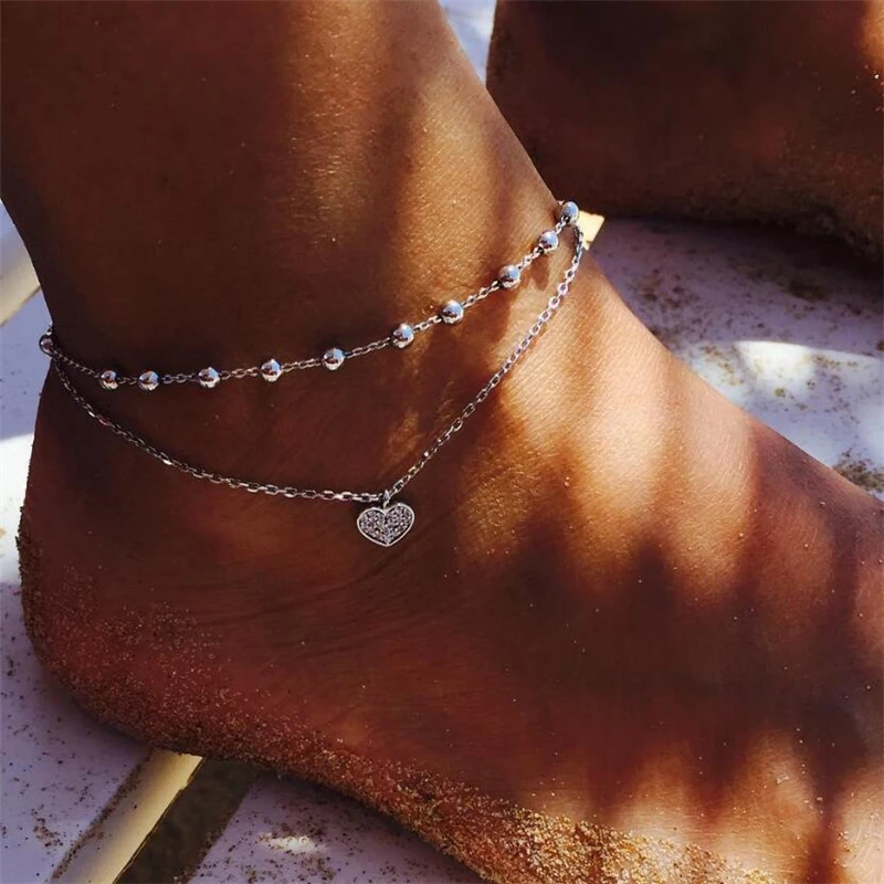 

Sunmall Heart Female Bead Barefoot Crochet Sandals Foot Jewelry Leg New Anklets On Foot Ankle Bracelets For Women Leg Chain