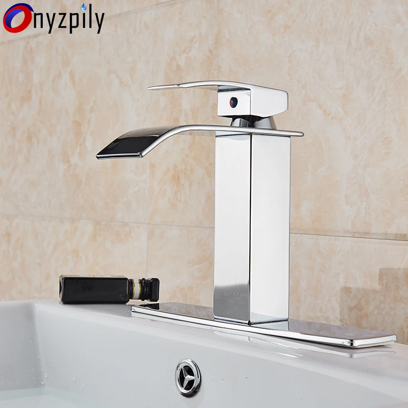 

Chrome Waterfall Bathroom Faucet Hot&Cold Water Mixer Tap Single Handle Single Hole Basin Faucet torneira with cover