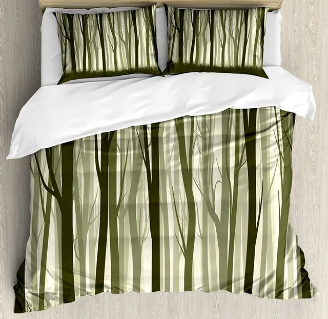 Apartment Decor Duvet Cover Set Mother Nature Theme Illustration Of Apartment Decor Duvet Cover Set Mother Nature Theme Illustration Of Mystic Forest With Trees 4 Piece Bedding
