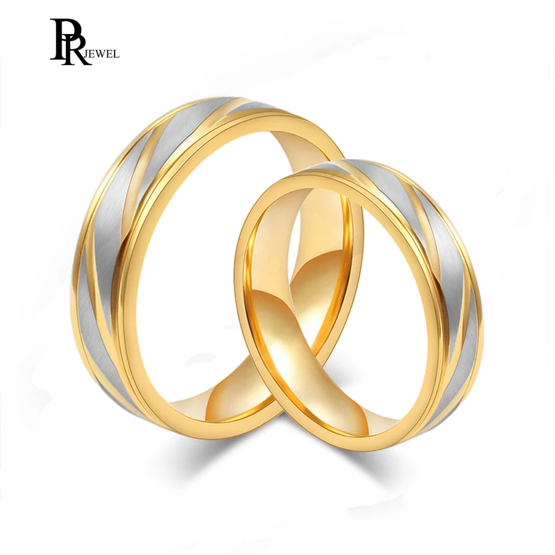 His and Her For Stainless Steel Diagonal Striped Gold Color Wedding Engagement Band Couple Ring Top Ring