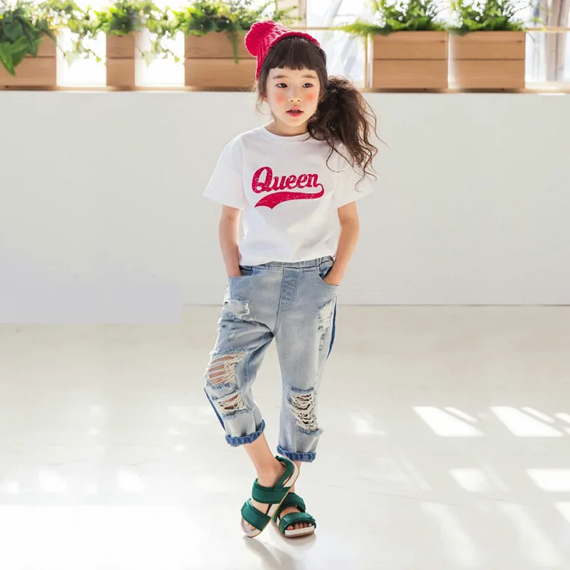 6 15Y de Ropa Fashion Girls camiseta Blanca + Jeans Rotos Adolescente Niñas  Traje|girls fashion outfits|girls outfitsoutfit fashion - AliExpress