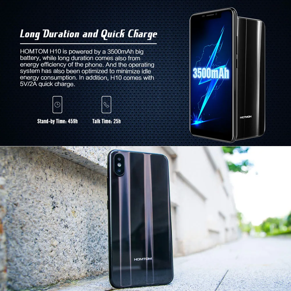 Мобильный телефон HOMTOM H10, 4 Гб+ 64 ГБ, четыре ядра, 5,85 дюйма, 4G, Android 8,1, распознавание лица, MTK6750, 3500 мАч, 16 МП, боковой отпечаток пальца