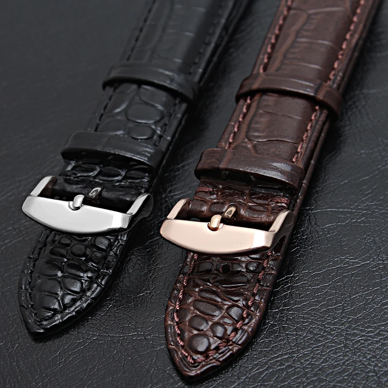 

The crocodile grain Genuine leather strap Men Black and brown watchband 18 20 22mm Watch accessories free shipping Free tools