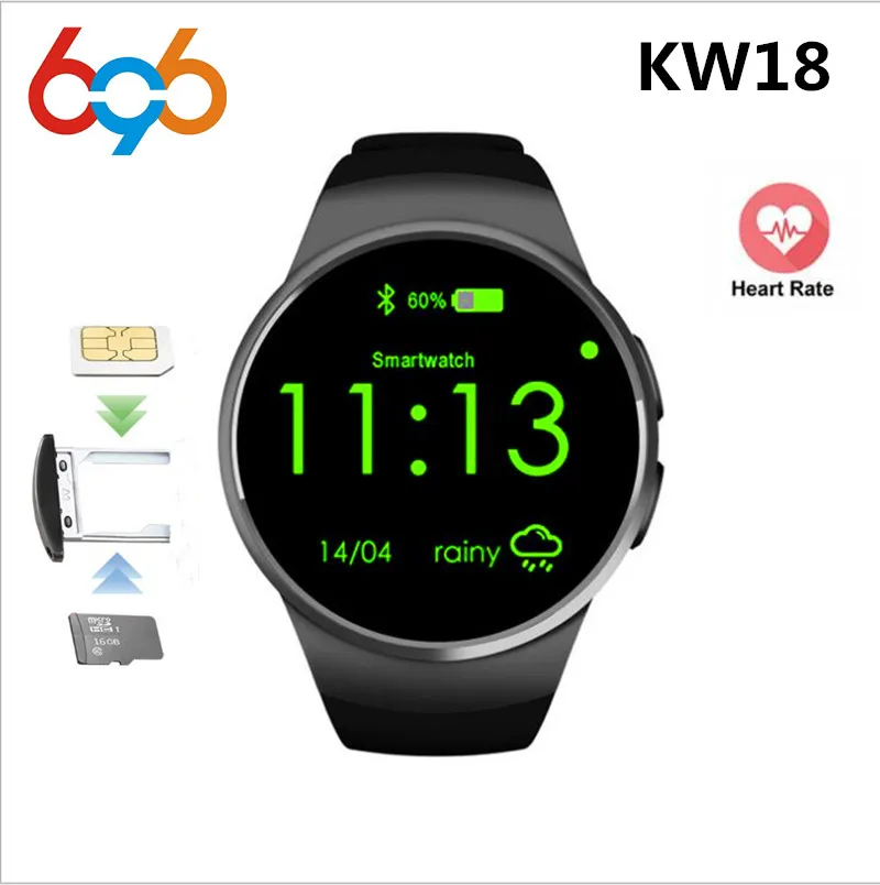 

696 KW18 Bluetooth Smart Watch TK2502C 1.3 inch HD IPS Wristwatch SIM TF Card Slot Heart Rate Monitor Inteligente Smartwatch