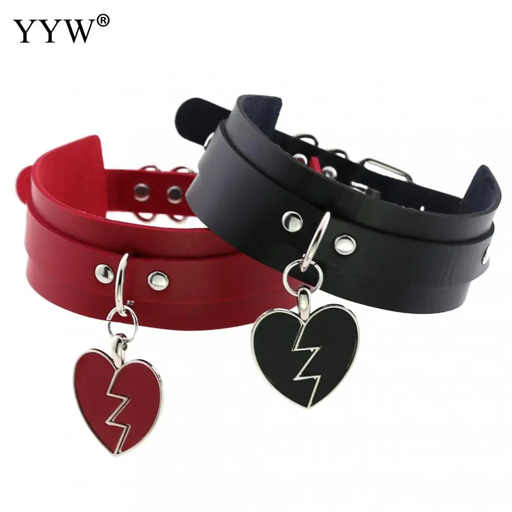 

Black Punk Heart Choker Collar Goth Fashion Necklaces 2019 Rock Gothic Jewelry Gift Leather Choker Women Girls
