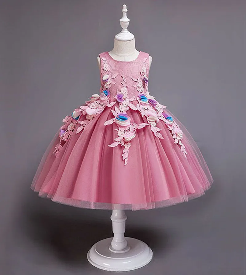 Нарядное платье для девочек детская одежда детское кружевное платье с цветочным узором для дня рождения и свадьбы элегантное платье-пачка принцессы для малышей от 2 до 14 лет