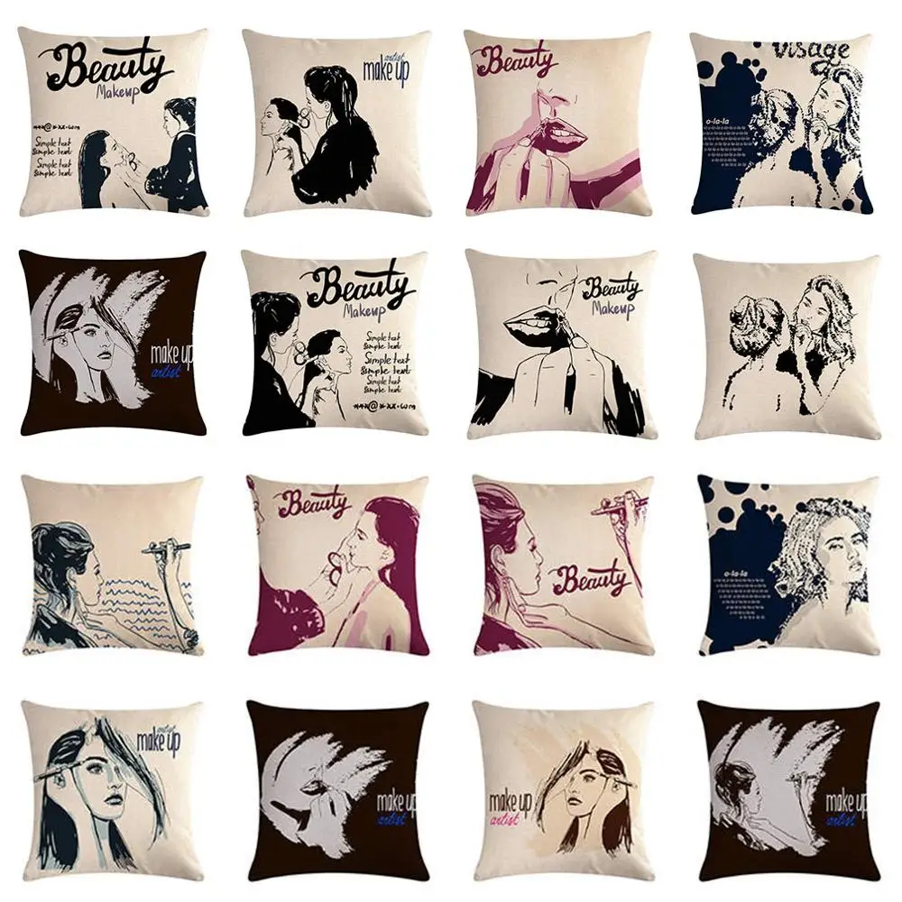 

Reative Fashion Modern Make up Artist Printed Cotton Linen Cushion Cover Sofa Bed Car Decor Printed 45x45cm Pillowcase