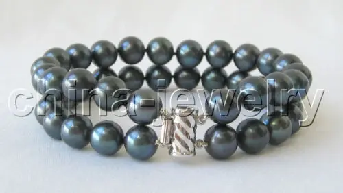 

Free shipping AAA+ 8"10mm natural black round freshwater pearl bracelet-/20 @^Noble style Natural