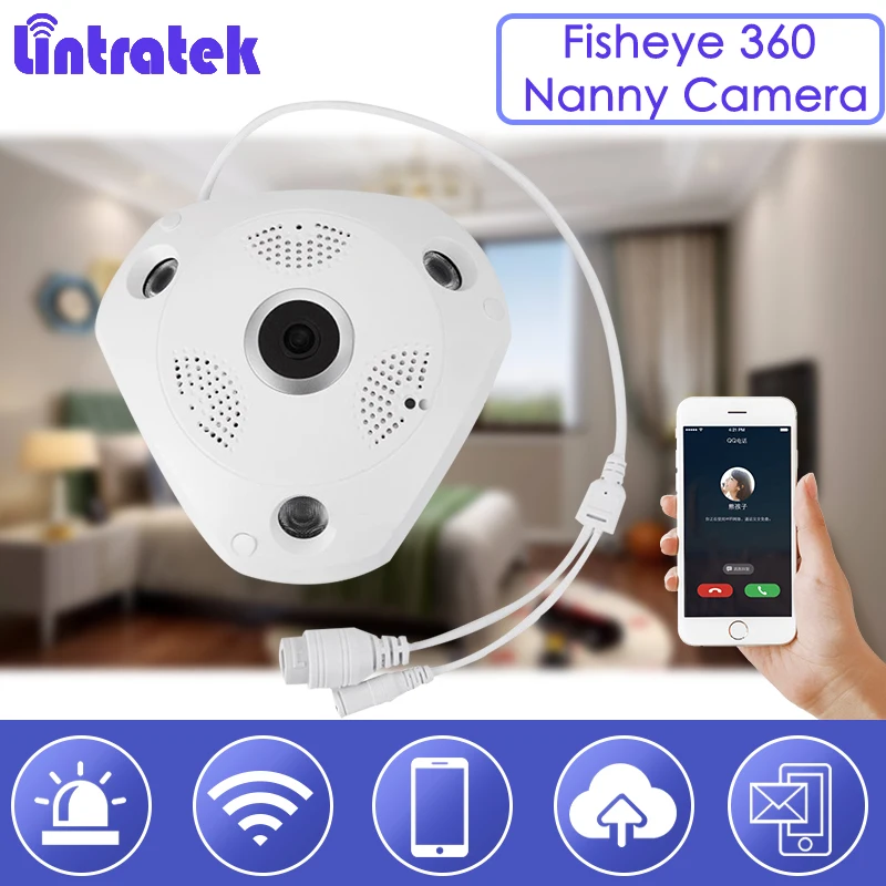 Lintratek Беспроводной 960 P Fisheye IP Камера безопасности 360 Камера видеонаблюдения Smart сеть ИК Ночное видение для видео Monitoring34