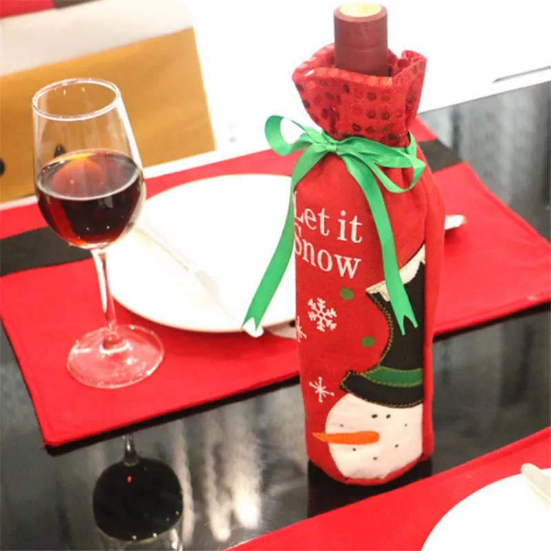 Новогодние товары бутылки вина bag званый ужин украшения лук-узел Снеговик Новогодние товары Дерево Санта Клаус крышка бутылки мешок chlcf