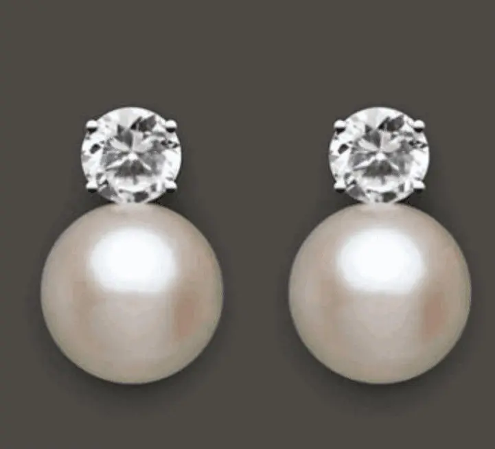 

elegant pair of AAA++ 9-10mm south sea round white pearl earring